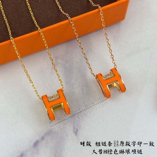 Hermes首飾品 愛馬仕橙色H琳琅大號項鏈 Hermes對版粗鏈條女士項鏈  zgh1526